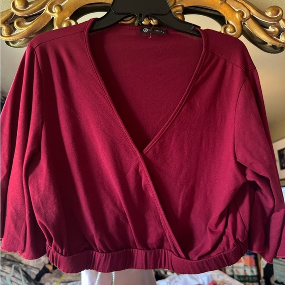 PrettyGarden Tops - Elegant Burgundy Wrap crop Top